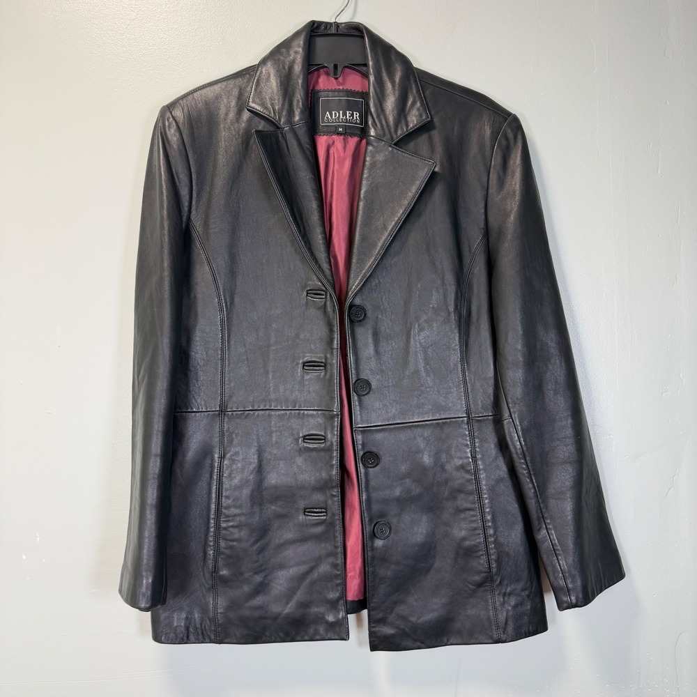 Adler Collection Black Leather Blazer
Jacket New Zealand Lambskin VTG Womens M